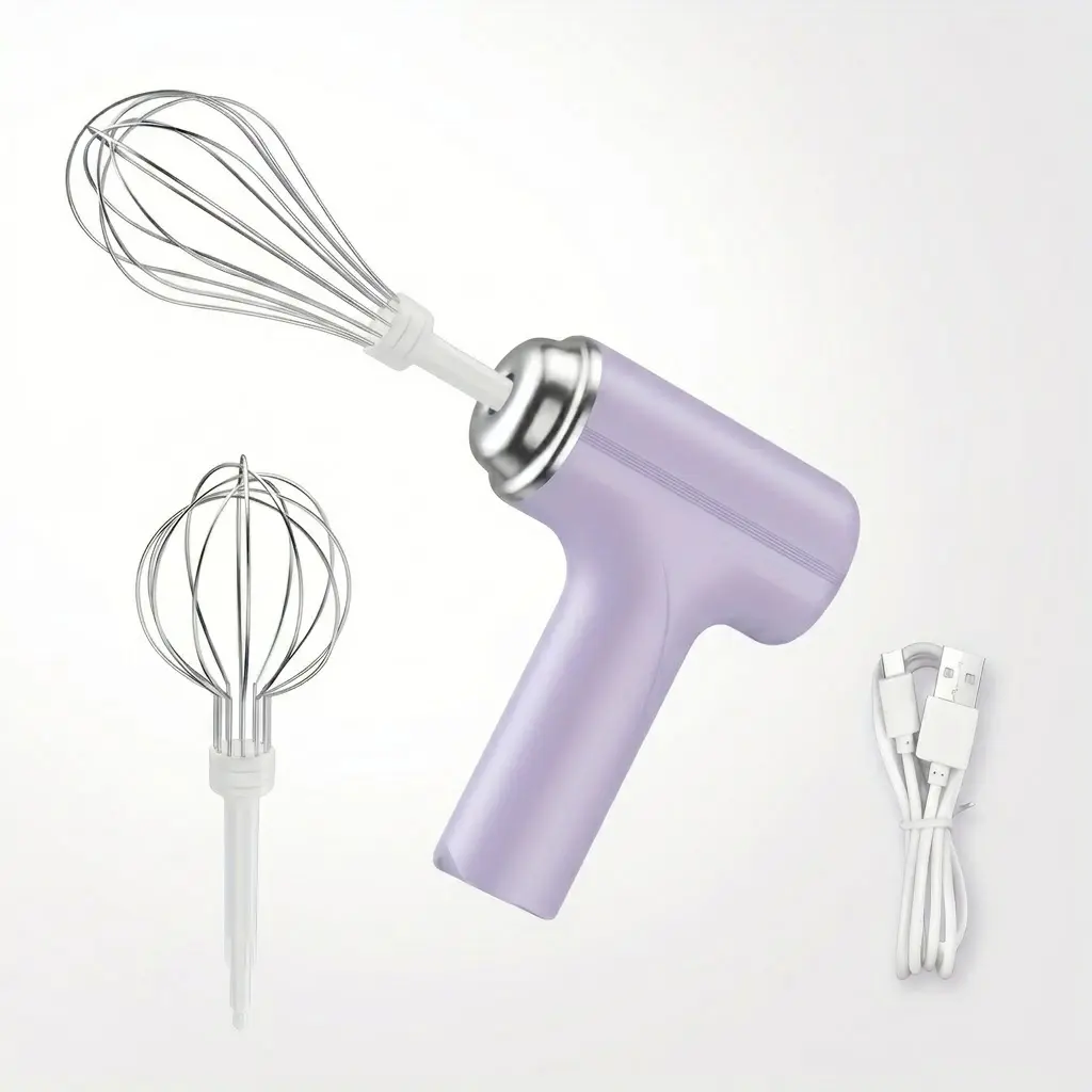 Cordless Compact Hand Mixer with Ergo Grip, 3-Speed Gentle to High Mix, USB Rechargeable, Stainless Steel Detachable Heads, 1-Button Control, Easy Clean, 1 Egg White Separator, Swap Whisk & Jam, for Home Bakers’ Kitchen Fixture Accessory, Cordless & Porta
