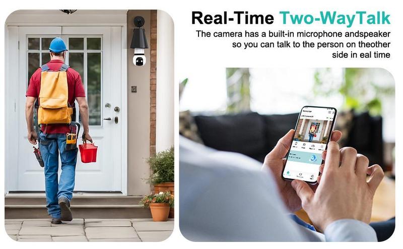 Hawkray Infrared night vision 5G and 2.4GHz wireless indoor/outdoor security camera with night vision, motion detection, 360° remote viewing, and real-time alerts Light bulb Cord