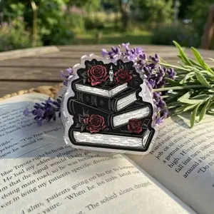 Rose with Books MagSafe Phone Grip, Aesthetic Magnetic Phone Holder, Kindle Accessories sticky Baby mount Library Card Flower-Shaped Multi-Functional Stand Universal Car Spooky Bat Adjustable