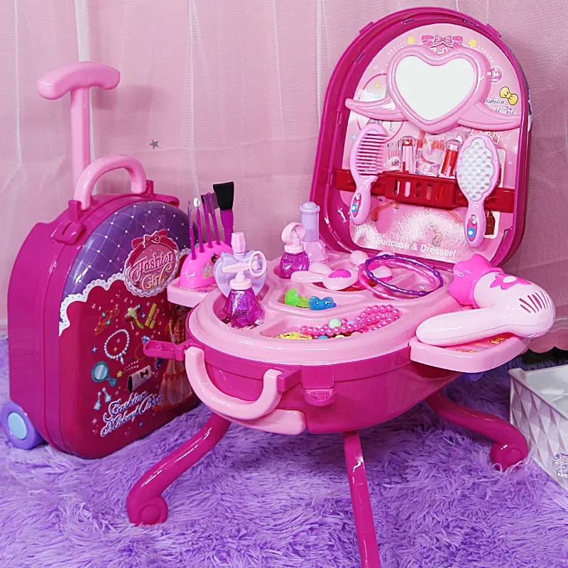 Girls' Pretend Play Dresser Toy Set - Indoor Playset, Kindergarten+ House Suitcase Dressing Table, All Seasons Birthday Gift