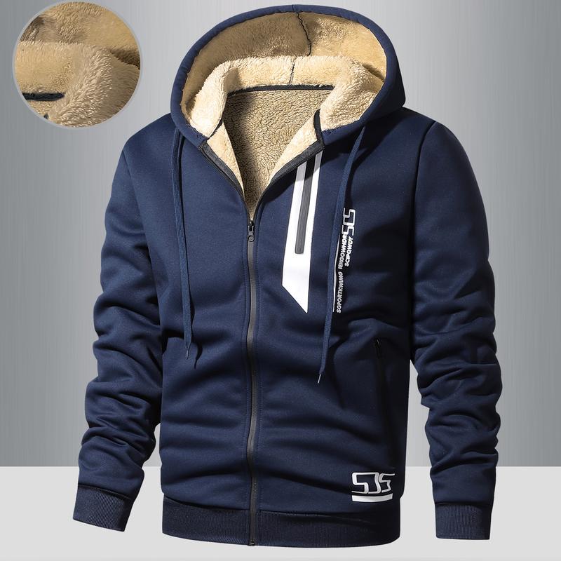 Men's Winter Fleece Lined Warm Hooded Jacket - Super Thick Windproof Zip Up Sports Sweatshirt with Pockets, Gray, Long Sleeve, Polyester, Casual Wear for Extreme Cold Weather, Autumn and Winter