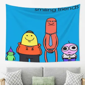 Smiling Friends style tapestry, suitable for studio, holiday courtyard, exclusive for black humor, absurd comedy, excellent choice for the one you like, exclusive gift for laughing friends