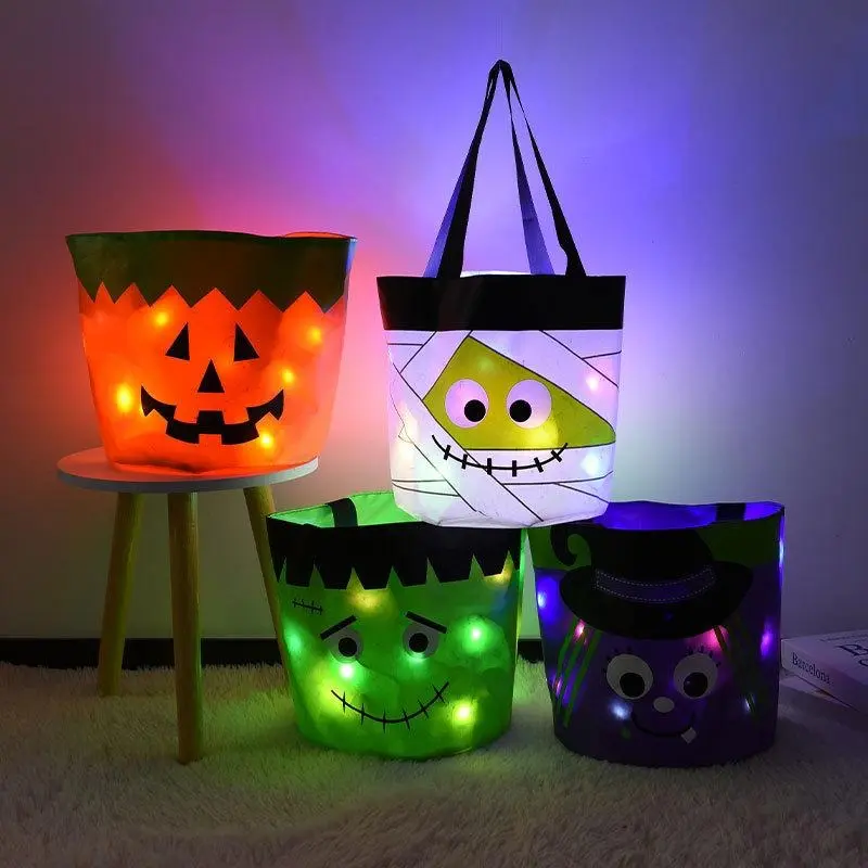 Unisex LED Lights Pumpkin-Style Dark Night Style Reusable Tote - Child’s Spooky Trick-or-Treat Bag, Christmas Candy Bucket, Halloween Party Supplies & Home Festive Essentials Gift