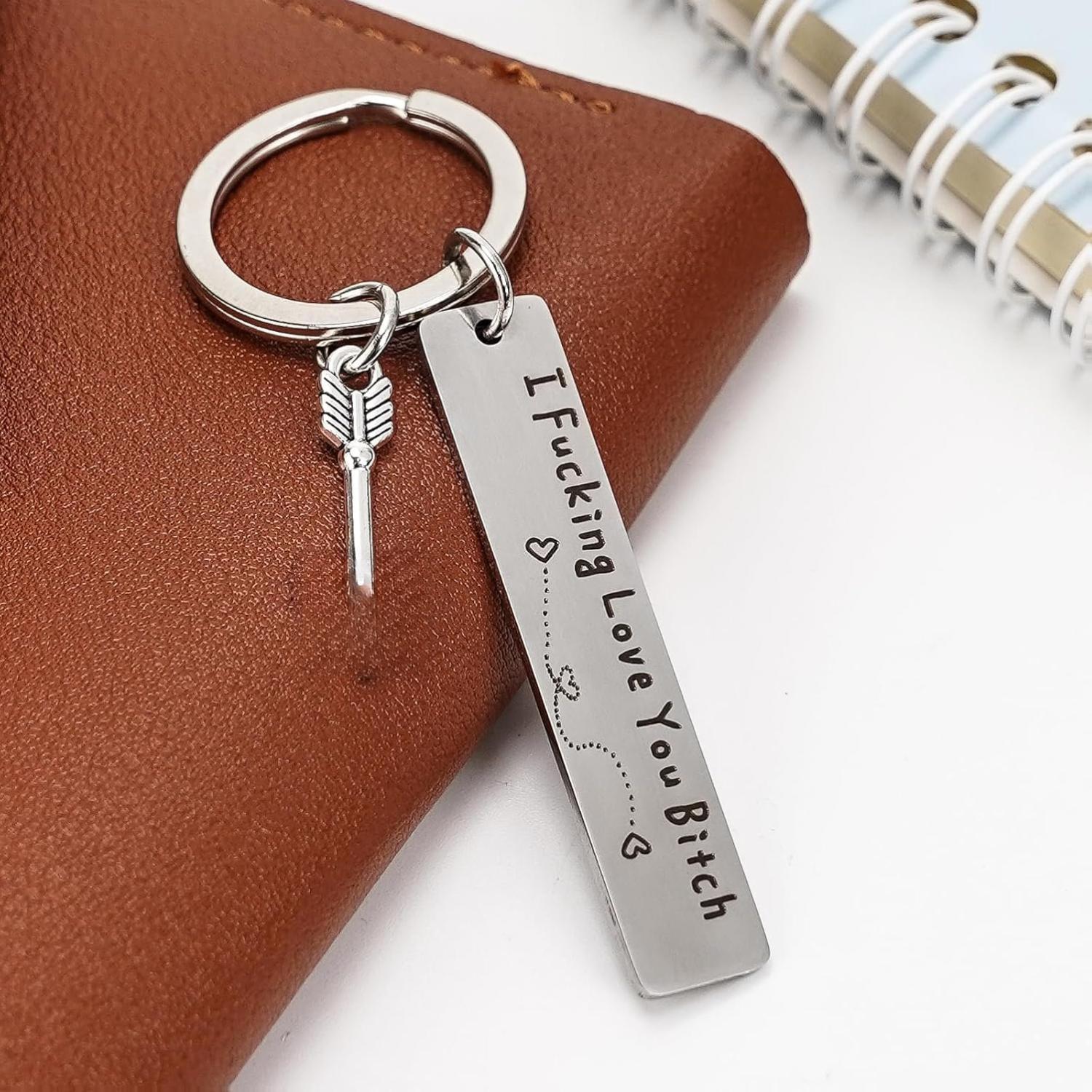 Best Friend Keychain for Women, Stainless Steel Key Chain Engrave I Fking Love You Bith Birthday Christmas Friendship Gift for Bestie Best Friends Female Bff