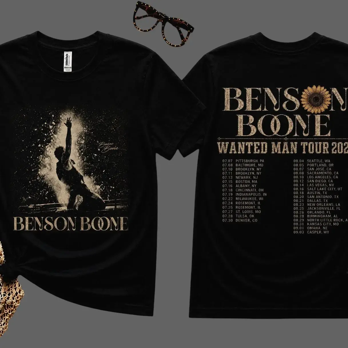 [FREE SHIP] Benson Boone Wanted Man Tour 2026 Concert Shirt 2 Sides, Comfort Colors K-Pop Merch 2026 Shirt, Fireworks and Rollerblades Tour 2026