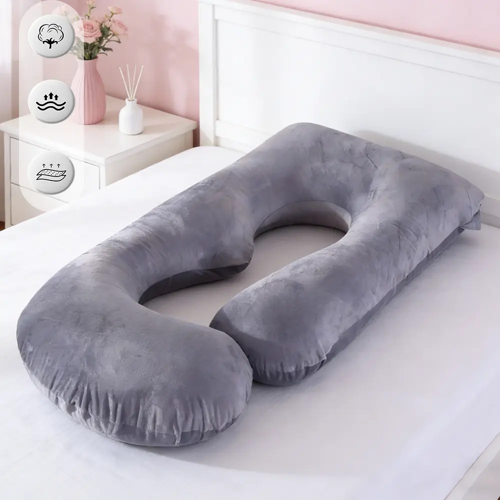 J-Shape Cotton Fiber Body Pillow, Multi-Functional Hugging Lumbar Pillow for Side Sleeping, Home Maternity Supplies, Lumbar Pillows
