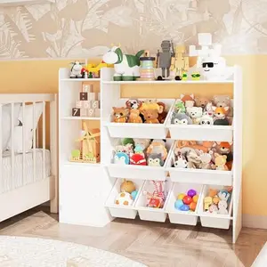 43.5 Inch Wide Storage Organizer with 8 Removable Bins & Multiple Cubbies, 4-Tier Storage Shelf for Books, and Crafts, Bookcase for Bedroom, Classroom