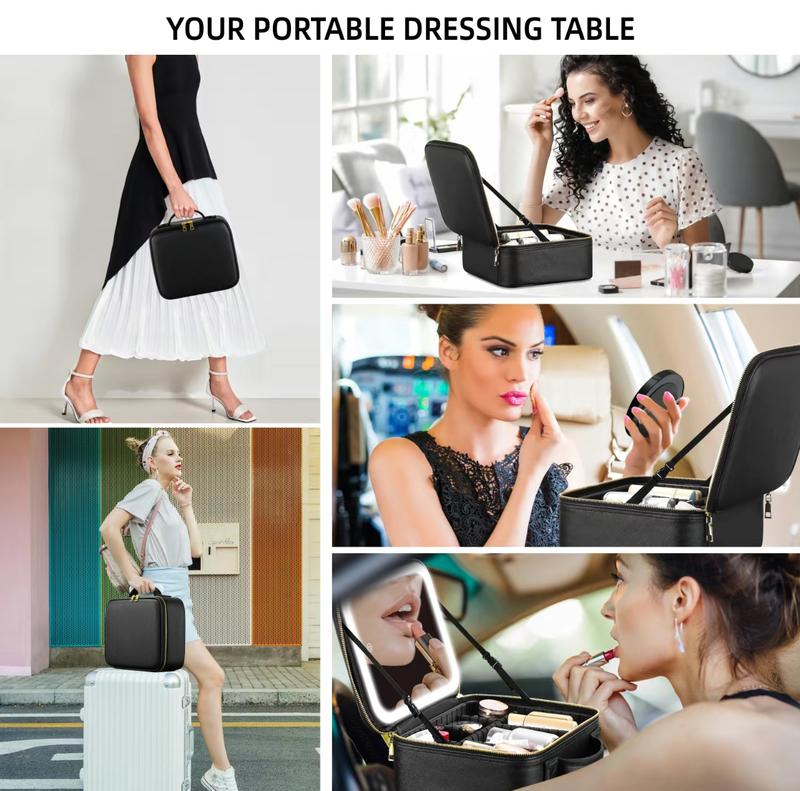 Glow-in-Bag Travel Makeup Case - Integrated Mirror with 3 Color Temperatures, Compact Cosmetic Organizer for Beauty Accessories & Makeup Tools Glow-in-Bag Travel Makeup Case - Integrated Mirror with 3 Color Temperatures, Compact Cosmetic Organizer for Beauty Accessories & Makeup Tools