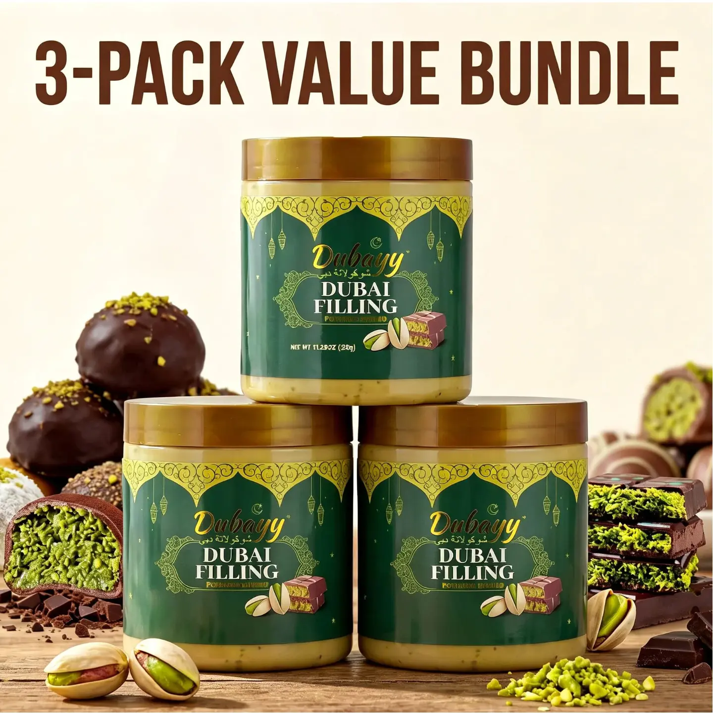「3 x 11.29oz」  Upgraded Dubai Chocolate Jars - Dubai in a Jar, Gourmet Snack & Toast Topper, 30% Real Pistachio, Silky Texture, Crispy Kataifi, Chunky Cocoa Pieces, Quality Ingredients, Pistachio & Milk Chocolate Cream Blocks #tiktokshopbacktoschool sohoc