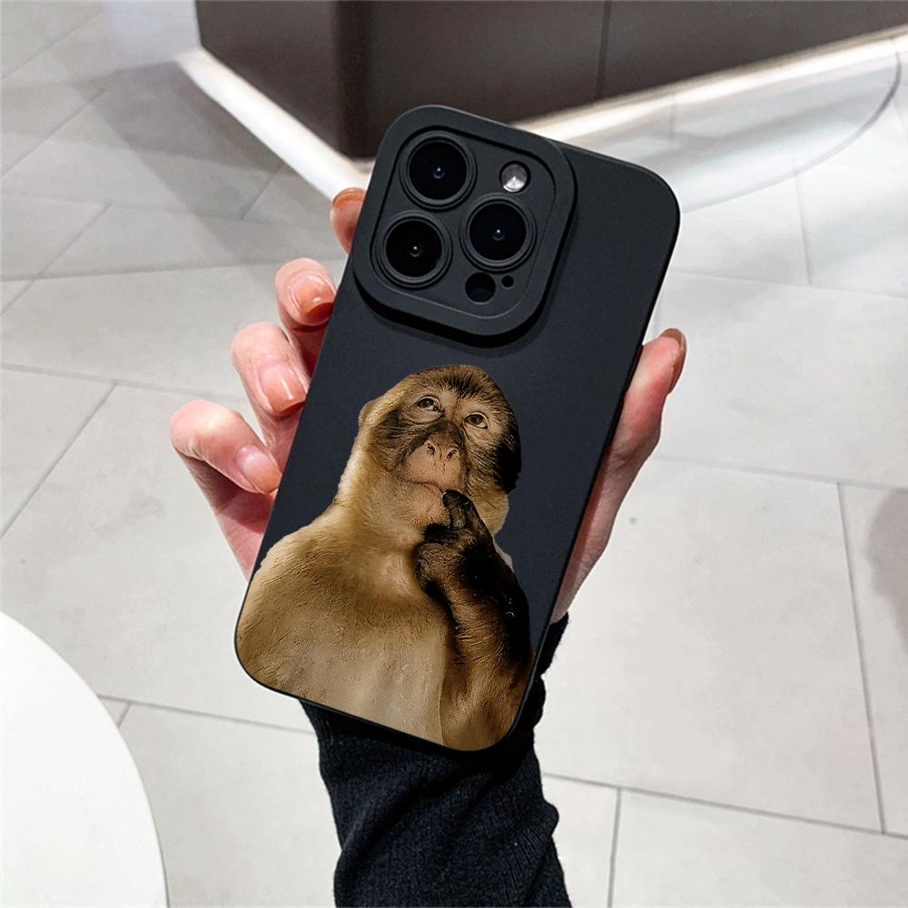 Cute Monkey Meme TPU Soft Silicone Smartphone Cover - Shockproof, Full Protection Cellphone Accessory, Compatible with iPhone 17,16,15 Pro Max,14,13,12,11,X,Plus,Mini