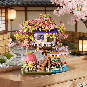 Cherry Blossom Tree House Building Block Villa Wooden Assembly Educational Toy with Detailed Floral Decor for Kids and Adults