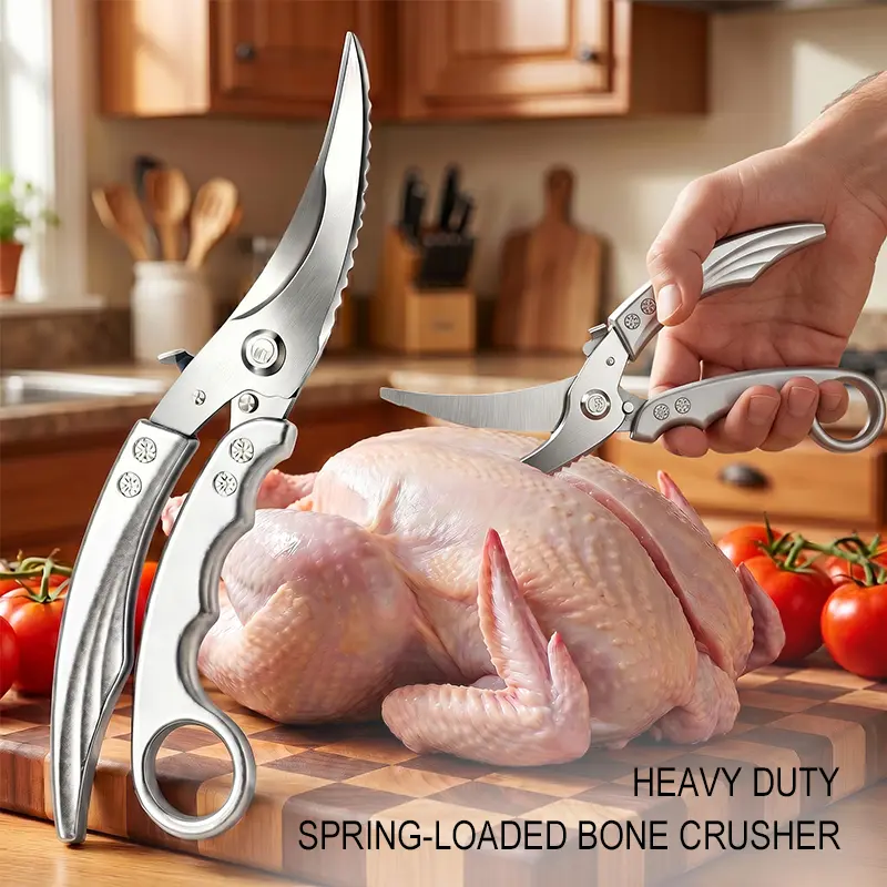 Heavy Duty Poultry Shears Stainless Steel Kitchen Scissors Spring Loaded Bone Crusher for Meat Chicken Ribs Seafood BBQ homedecor