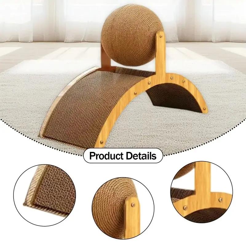 Wall-Mounted Dual-Use Cat Scratcher with Hanging Ball Toy, Sisal Rope Extra-High Scratching Post, Arched Bridge, Heavy Duty Scratching Pad - Pet Supply for Cat Lovers