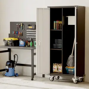 Metal Storage Cabinet with Lock-71 Tall Tool Organizer Steel Lockers w/Hanging Rod Metal Wardrobe Cabinet on Wheels for Home,Office, Warehouse,Garage