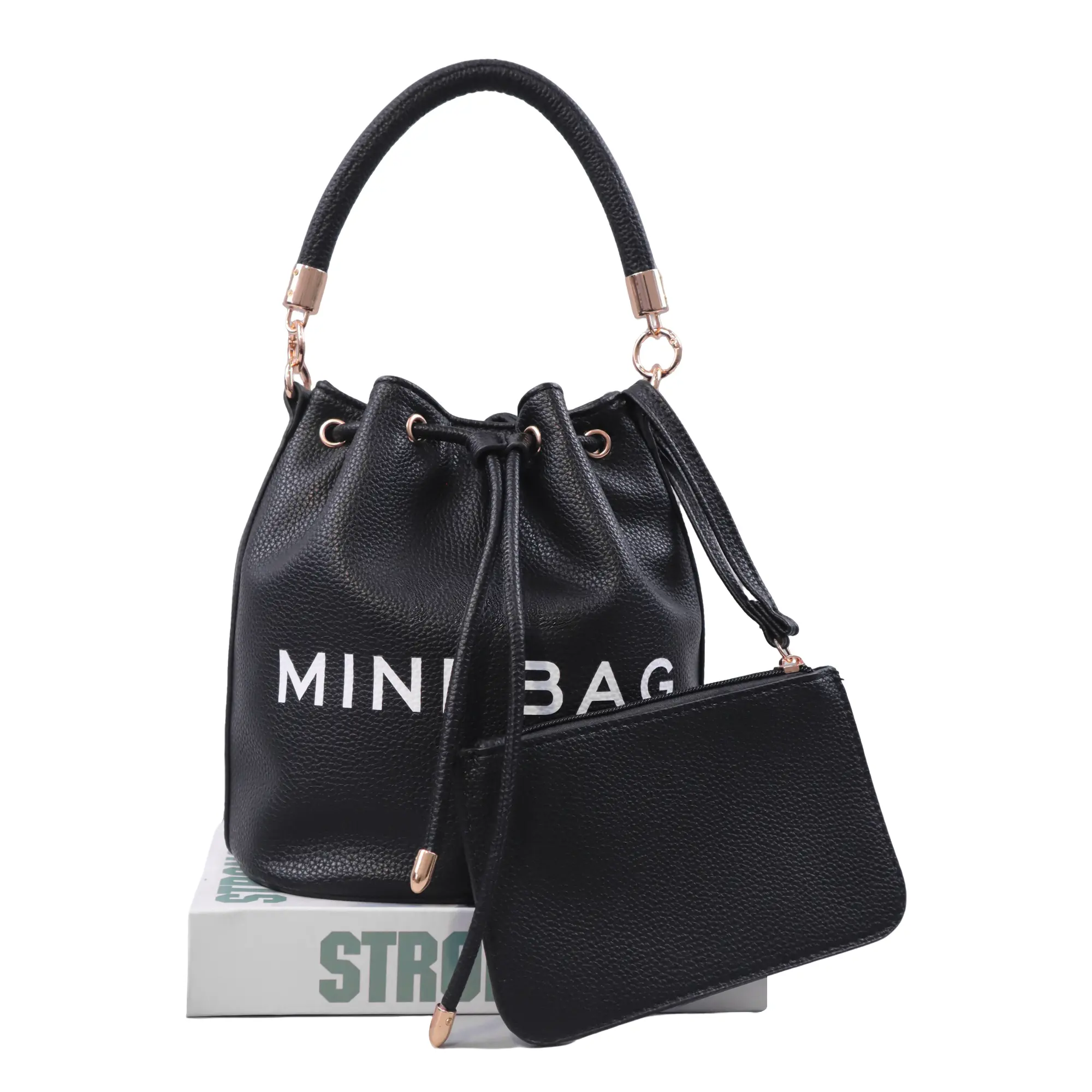 women's large-capacity handbag solid color letter printcrossbody bag drawstring pleated bucket bag
