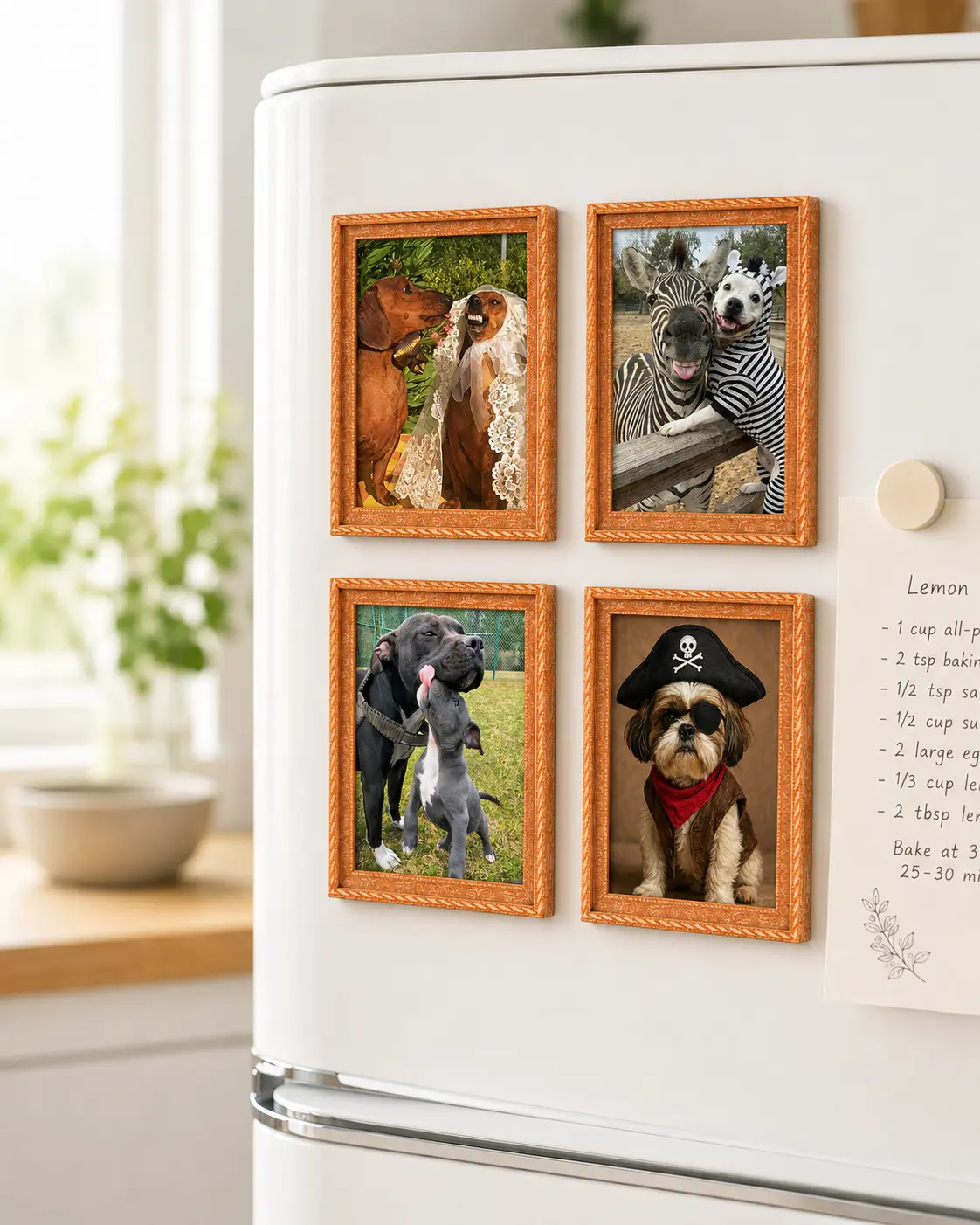 Hilarious Funny Pets Wooden Picture Frame Magnet - 3 Inch 2-Layer Cute Dog & Animal Photo Refrigerator Magnet