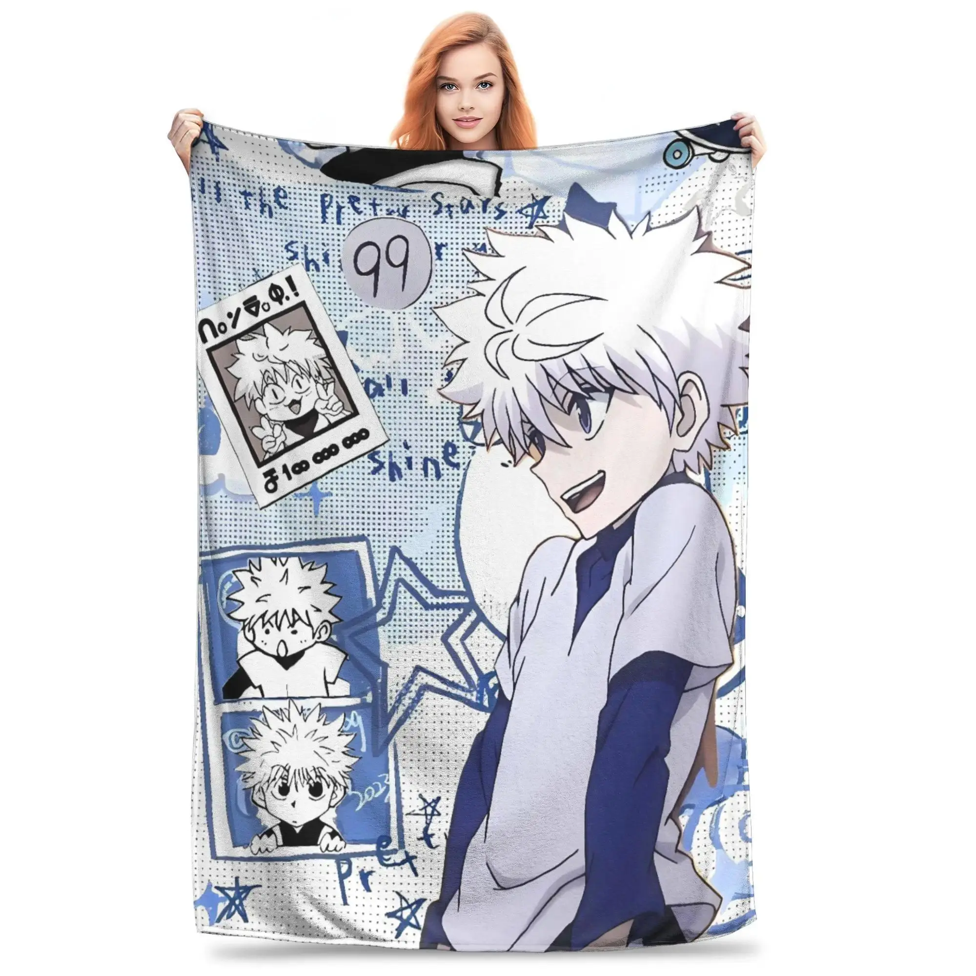 Soft Warm Throw Blanket for Couch Chair Sofa Bed  Anime HXH Gon Killua Theme  Fluffy Travel Airplane Cover Boy Girl