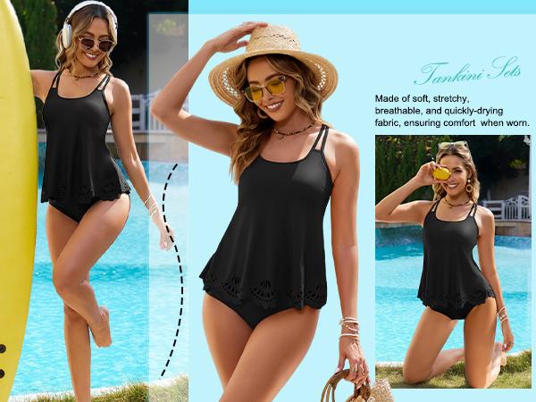 Blooming Jelly Womens Swimsuits Tankini Tummy Control 2 Piece Bathing Suit Modest Beach Vacation Clothes