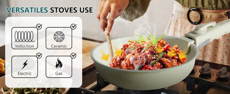 12 Pcs Pots and Pans Set Nonstick - Kitchen Cookware Set with Detachable Handle, Induction Cookware, Dishwasher Oven Safe