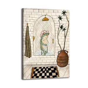 Charming Frog Bath Canvas Aesthetic For The Bedroom Wall Sitting Room Dormitory Wall Office Wall Poster Decorative Painting Canvas Wall