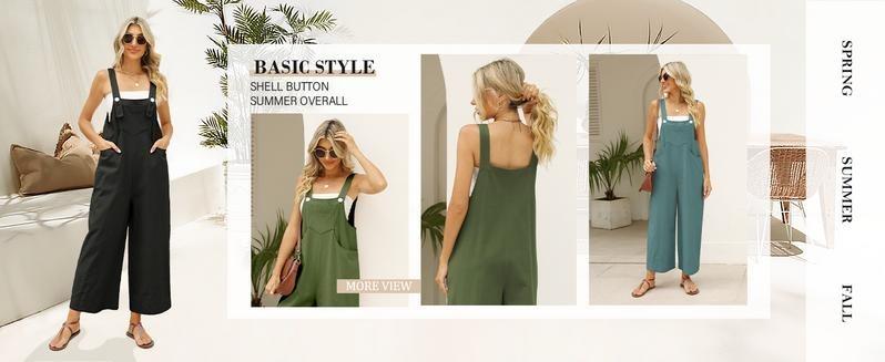 WoodBerry Women's Summer Cotton Linen Bib Overalls Sleeveless Adjustable Wide Leg Jumpsuits Casual Womenswear Loose Rompers with Pockets