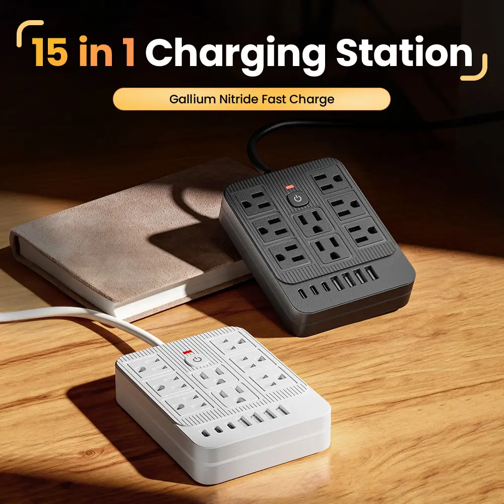 15-in-1 Power Strip with Switch & Surge Protection, Multi Plug Outlet with 8 AC Ports, 4 USB & 3 Type-C Ports, Wall Extender Electrical Socket for Home & Office Use