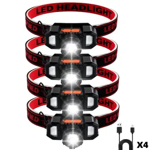4PCS Rechargeable Head Flashlight Headlamp with USB Fast Charging Super Bright 18650 Built-in Battery Headlight for Fishing Hiking, Night Activities, Fishing Gear, Portable Design, Anglers And Fishermen, Hikers And Campers