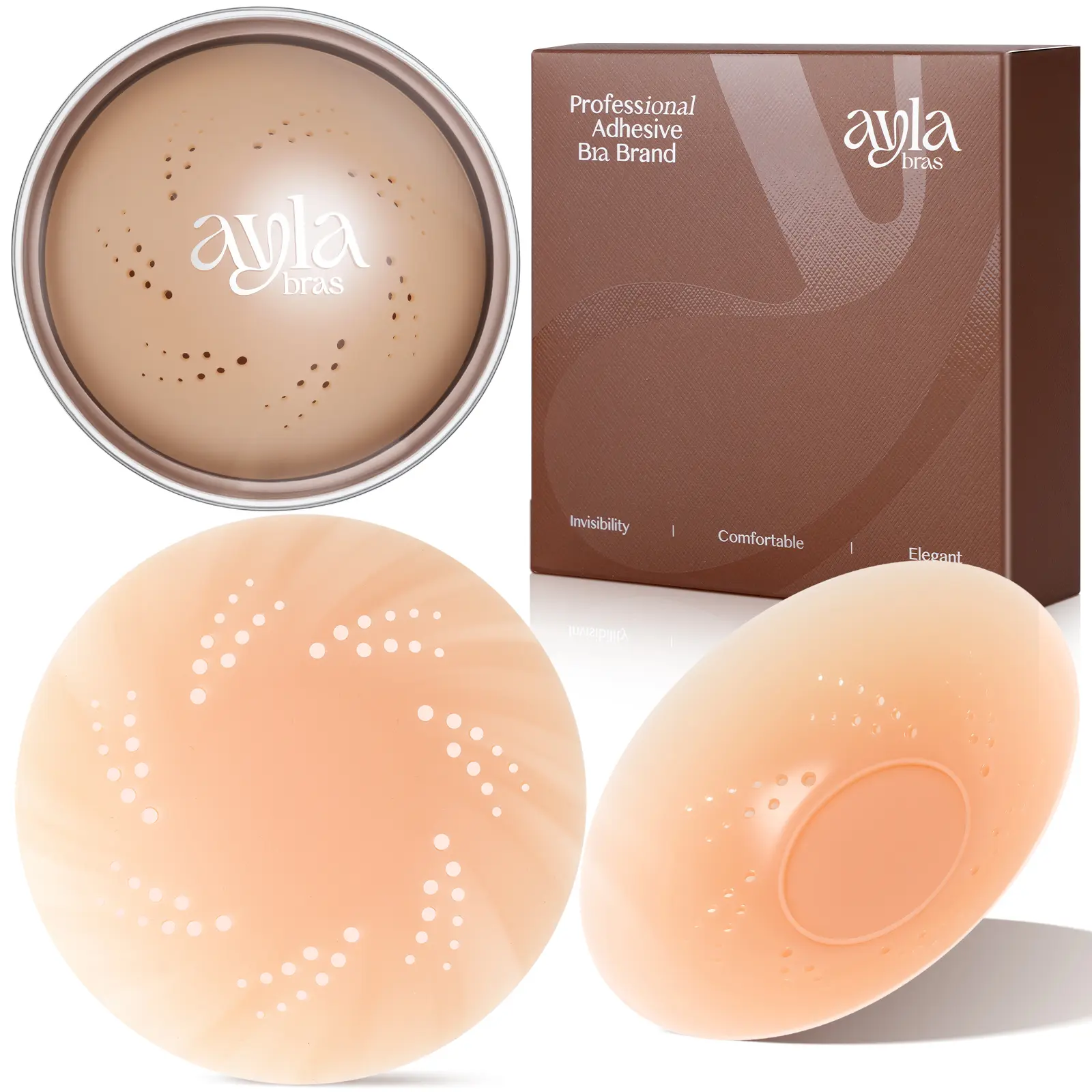 Ayla Bras Thin & Breathable Silicone Nipple Covers for Women, Medical-Grade Skin-Friendly Adhesive, Invisible Seamless Pasties, Washable & Reusable Sticky Bra Inserts Clothes