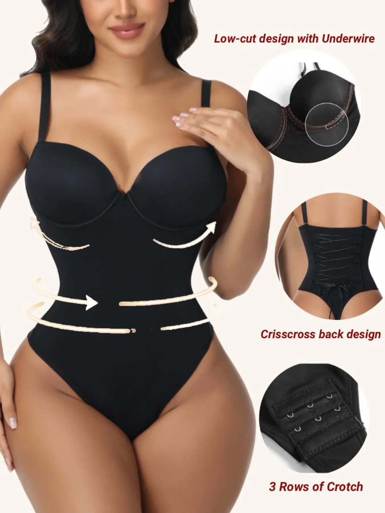 Women's Comfortable Body Sculpting Compression Slim-Fitting Bodysuit, Faja Body Shaper, Adjustable Straps, Breathable Shapewear, Adjustable Shapewear Underwear, Backless Design, All-Season Wear, Summer, Compression Body Shaping