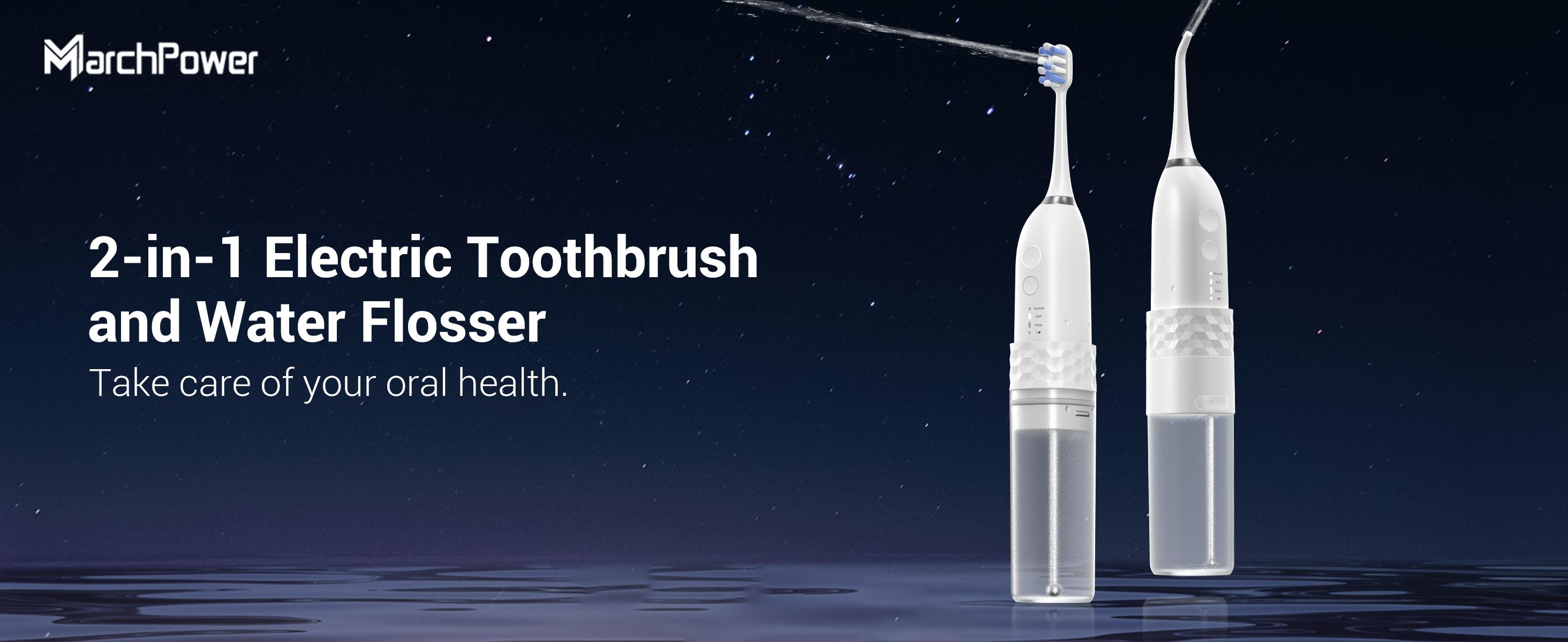 Portable Detachable Electric Toothbrush with Water Flosser, Washing & Care 2-in-1, Wireless Water Flosser Tooth Cleaning Kit 2.0, Combo IPX7 Waterproof Rechargeable Oral Irrigator, Suitable for Family Travel, Oral Health Gift Recommendation
