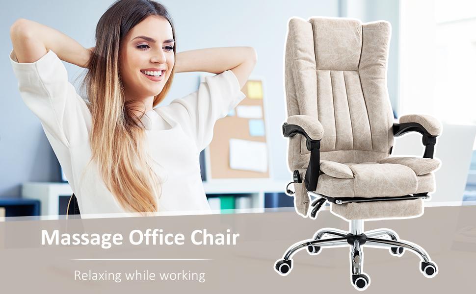 Vinsetto 6-Point Thick Padding Vibration Massage Office Chair, Reclining Backrest and Retractable Footrest, High Back Computer Chair with Heat, Adjustable Height, Swivel Wheels