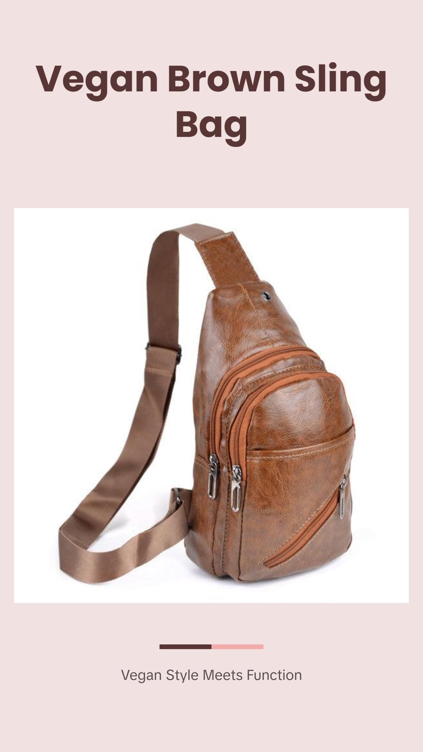 Brown Vegan Leather Crossbody Sling Bag - Multi-Pocket, Hands-Free Earphone Hole