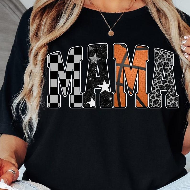 Basketball Mama Shirt, Checkered Leopard T-shirt, Sports Mama Tee, Game Day Basketball Mom Shirt, Trendy Mama T-shirt