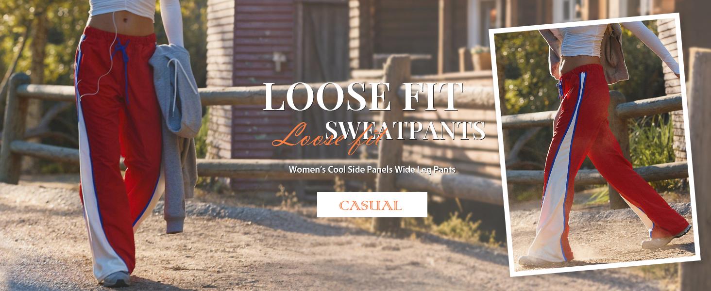 Mundoven Women's Wide-Leg Y2K Parachute Pants, Color-Block Baggy Athletic Sportswear Bottoms, Elastic Waist Womenswear with Comfortable Fabric Mundoven Women's Wide-Leg Y2K Parachute Pants, Color-Block Baggy Athletic Sportswear Bottoms, Elastic Waist Womenswear with Comfortable Fabric