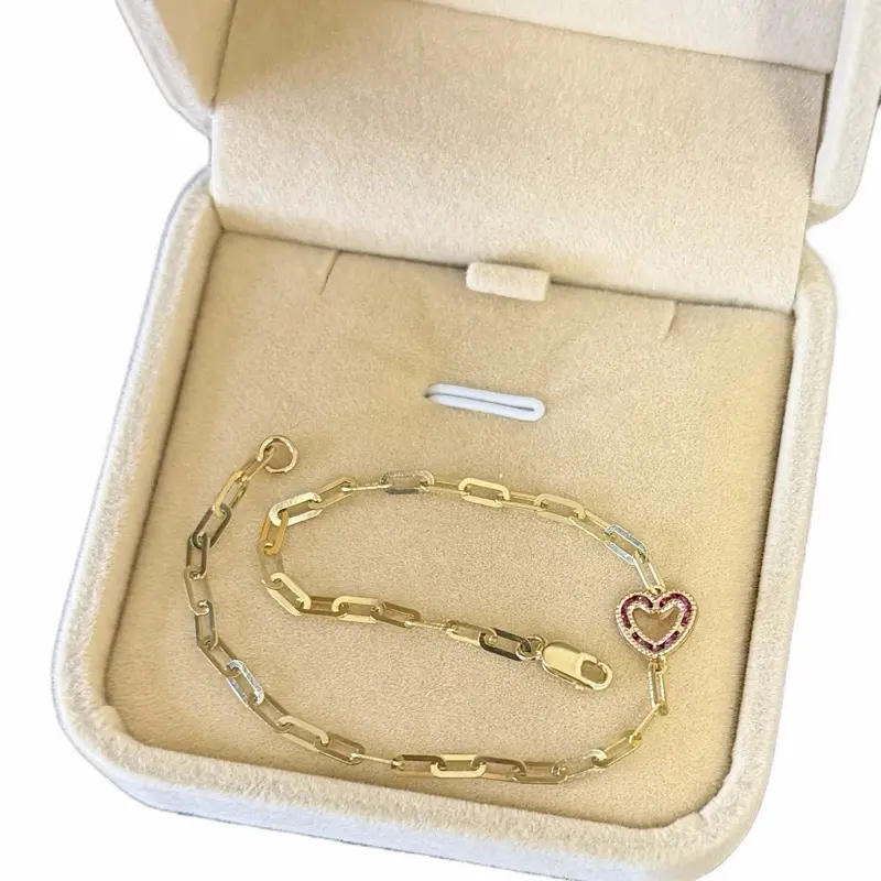 Pulsera Corazón Sólido 10k Size 7 Elegante Cadena y Charm de Oro Amarillo para Mujer