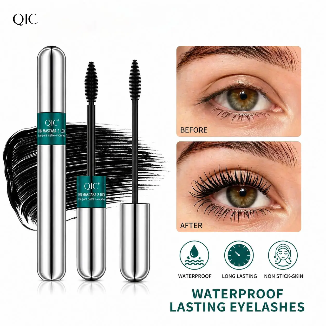 Bottom mascara, Makeup Products, Water Resistant, All-Day Hold, Long-Lasting, Silk Fiber Formula for Lengthening and Volumizing