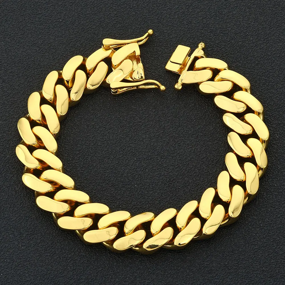 14K Gold Miami Cuban Link Bracelet or Necklace Hidden Magnetic Clasp Flattened & Thinned Links 8–22mm Rust-Proof & Fade-Resistant 7.5–16” Hiphop Chains