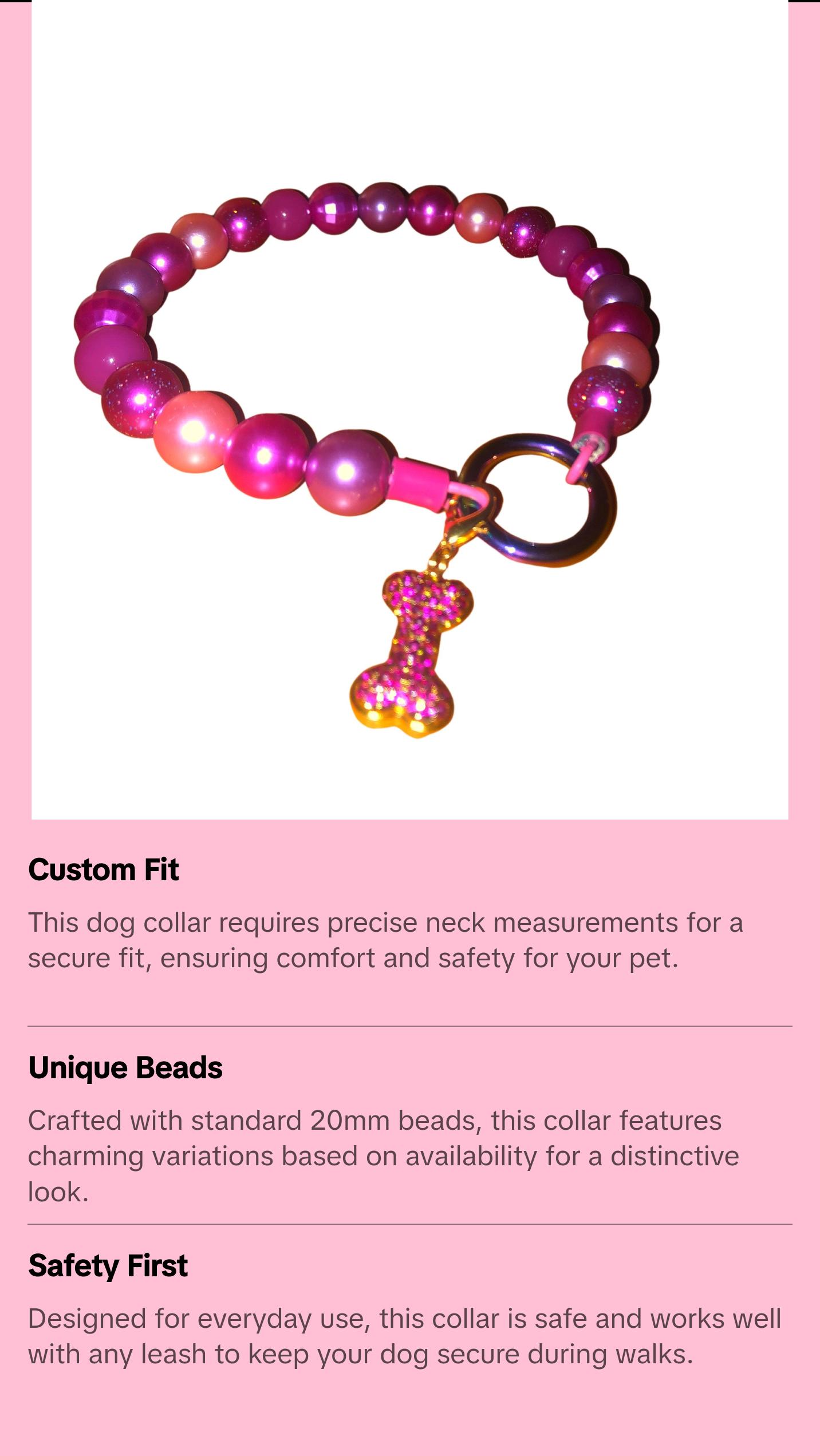Magenta Pearl Beaded Dog Collar | Durable Dog Necklace with Big Beads | Custom Pet Jewelry | Luxury Dog Accessories | Puppy Pearls