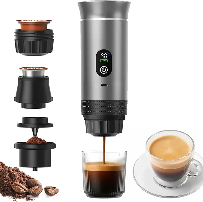 Portable Espresso Machine - 20 Bar Pressure, Rechargeable Mini Coffee Maker with Capsule & Ground Coffee
