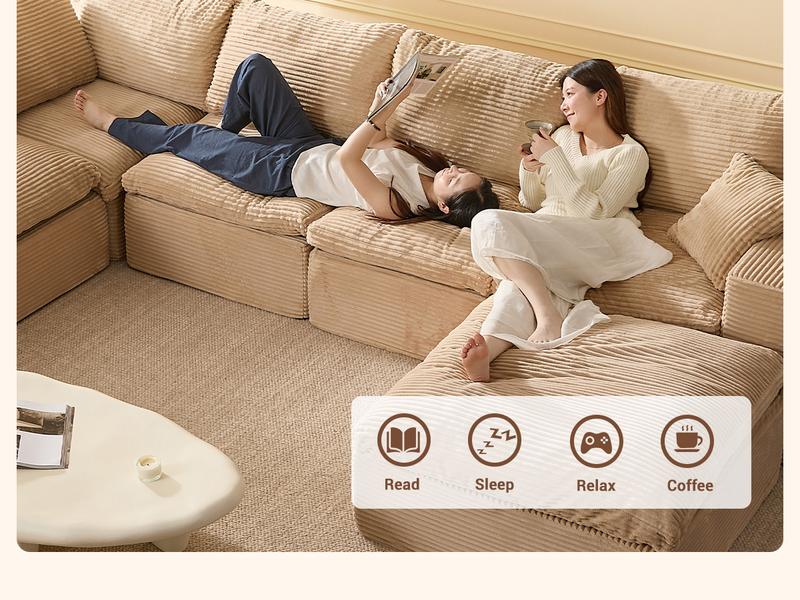 【3 Packages Shipping】137” 4-Seater U shaped Sofa With Extra Cushions Added,Boneless Sectional Couches for Living Room,Cozy Comfy Sofabed,Cloud Couch, Modular Sectional Sofa, Convertible Sofas Bed, Deep Seat Sofa, Cozy Sofa Furniture Set, Corduroy