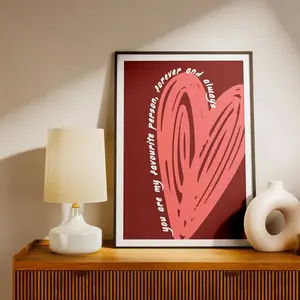 Hand Drawn Heart Wall Art Print, Romantic Heart Quote Poster, Modern Love Heart Artwork, Valentine Heart Decor for Bedroom Living Room