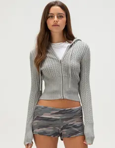 RSQ Womens Cable Knit Zip-Up Sweater