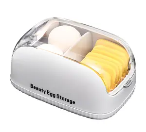 Beauty Blender Holder, Makeup Sponge Holder with Lid, Beauty Blender Organizer, Makeup Sponge Case for Countertop (Clear Lid)