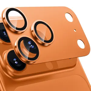 17 Pro Max Camera Lens Protector - [Military Grade Shatterproof] [Strong Adhesion] Metal Aluminum Alloy Tempered Glass Camera Screen Protector, Orange Titanium