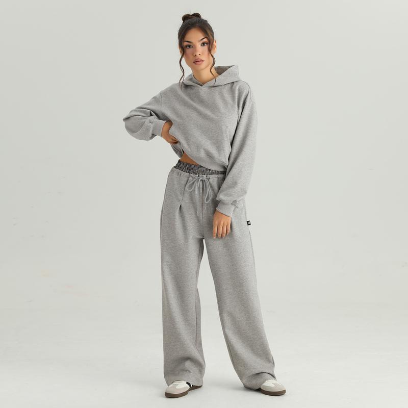 KatchMe Women's Chic Hooded Long Sleeve Cropped Hoodie & Contrast Waist Wide Leg Trousers Co-ord, Versatile Lightweight Two Piece Outfits, Solid Color Going Out Set(2) KatchMe Women's Chic Hooded Long Sleeve Cropped Hoodie & Contrast Waist Wide Leg Trousers Co-ord, Versatile Lightweight Two Piece Outfits, Solid Color Going Out Set(2)