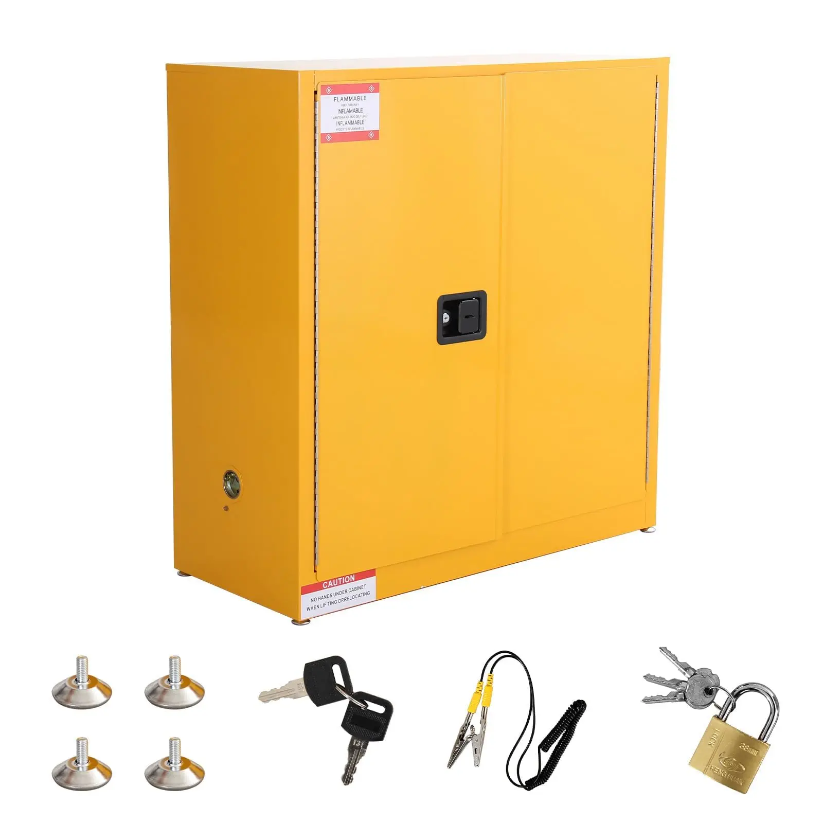 GARVEE 30 Gal Lockable Door Galvanized Cold-Rolled Steel Flammable Safety Cabinet, 43"x18"x44" Flat Panel, 2 Adjustable Shelves, Cylinder Lock with Key, Key Box, 203 lbs Floor-Mounted for Industrial/Utility Room Use, Yellow
