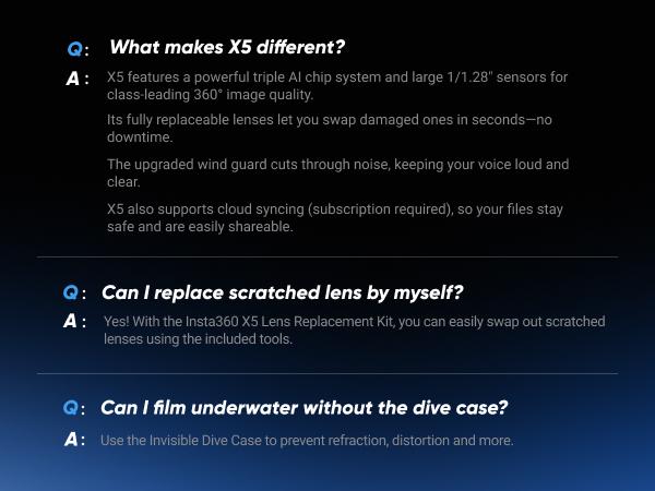 Insta360 X5 - Waterproof 8K 360° Action Camera, Leading Low Light, Invisible Selfie Stick Effect, Rugged and Replaceable Lens, 3-Hour Battery, Built-in Wind Guard, Stabilization, Triple AI Chip Design
