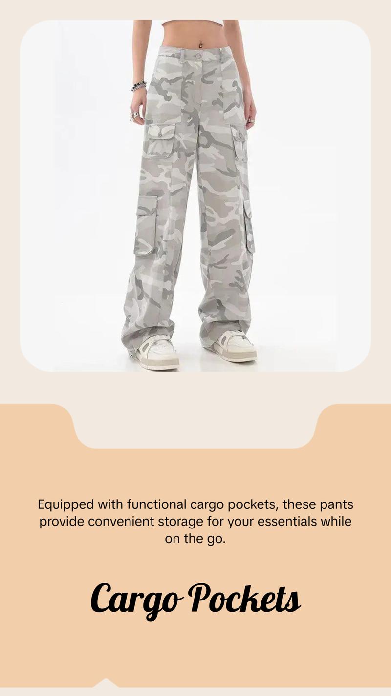 Female Hip Hop Grey Camouflage Cargo Pants American Style Y2K Oversized Loose Straight Wide Leg Pants Vintage Casual Sweatpants