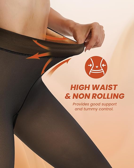 Women's Tights, Fleece Lined Thick Leggings, High Waist Elasticity Thermal Pantyhose Warm Womenswear, Winter Basic Minimalist Underwear, Thickness,Slims & Shapes Body