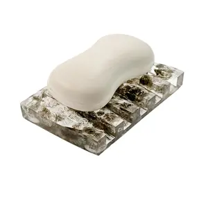 Hair Crystal Single-Drain Soap Rack,Soap Dish Rectangular Holder with Natural Green Inclusions Handcrafted Bathroom Tray Modern Decor Accessory